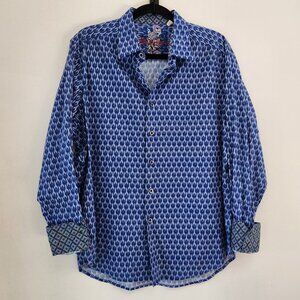 Robert Graham Classic Fit Blue Long Sleeve Button Down Shirt Flip Cuff Men's L